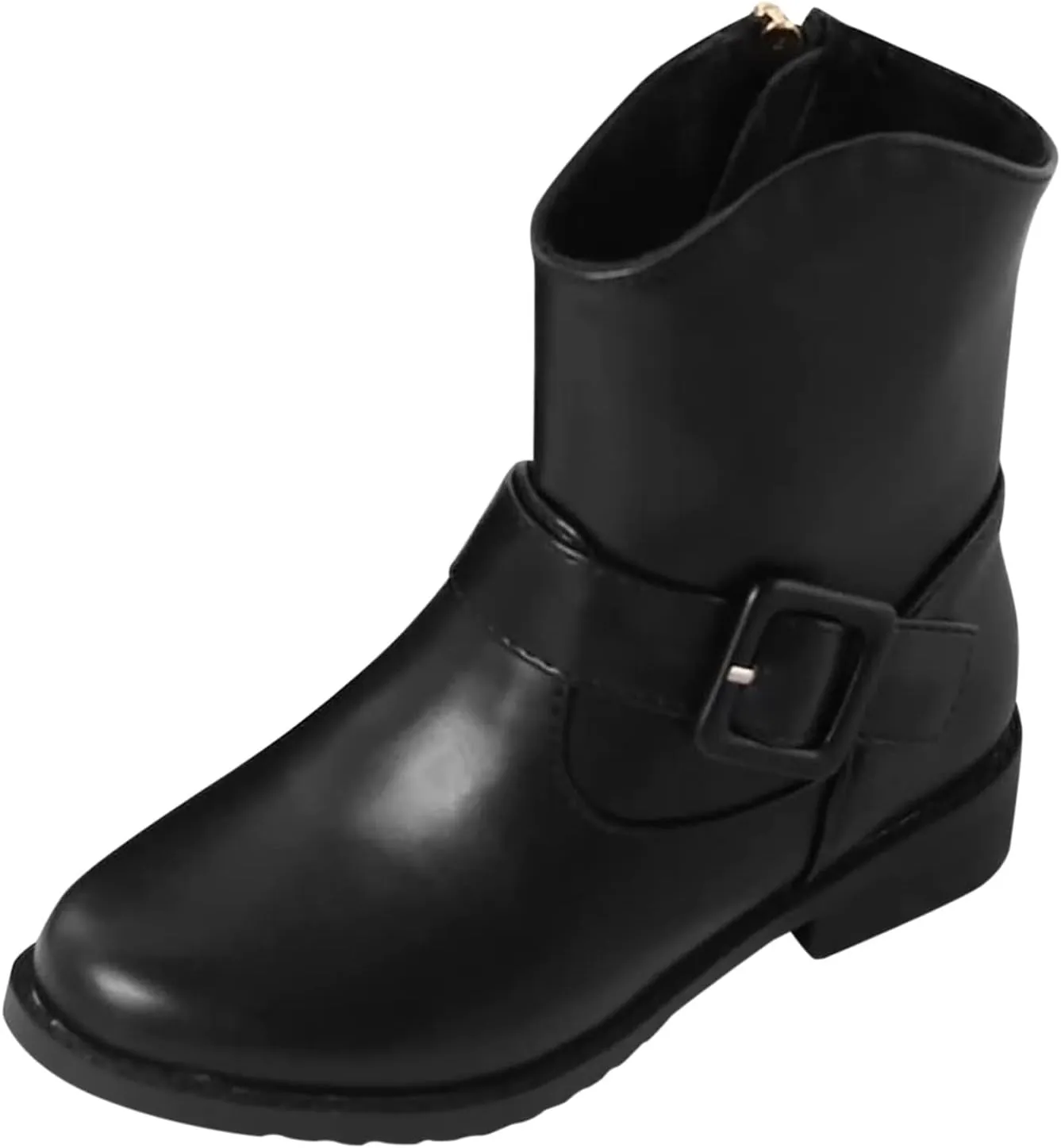 Girls Buckle Decor Side Zipper Western Boots Kids Ankle Boots Girls Low Heel Riding Booties with Kids Girl Boots Size 2
