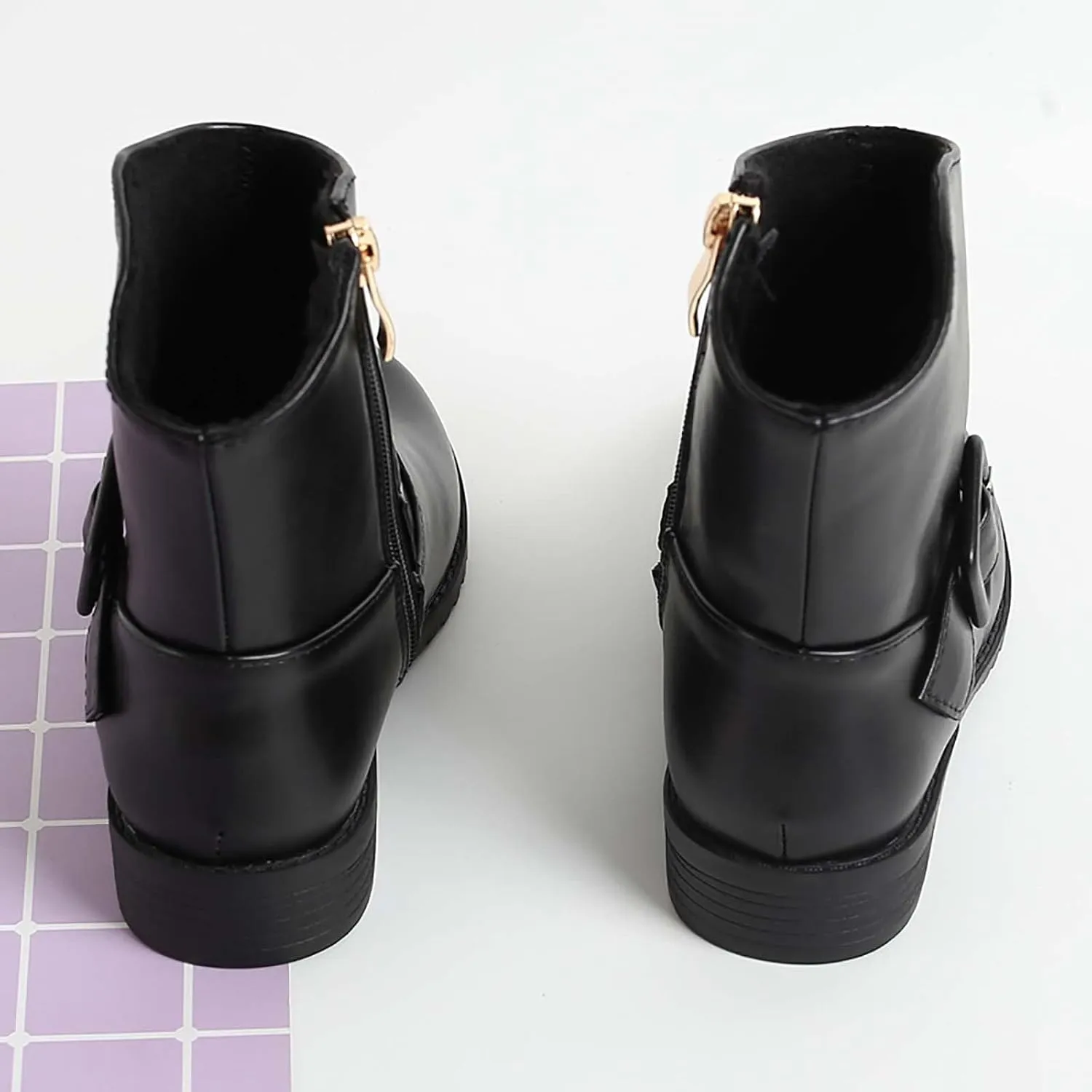 Girls Buckle Decor Side Zipper Western Boots Kids Ankle Boots Girls Low Heel Riding Booties with Kids Girl Boots Size 2