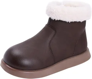 Girls Fuzzy Warm Winter Short Boots with Furry Faux Fr ining Thick Bootie Shoes for Toddler Little/Big Kids