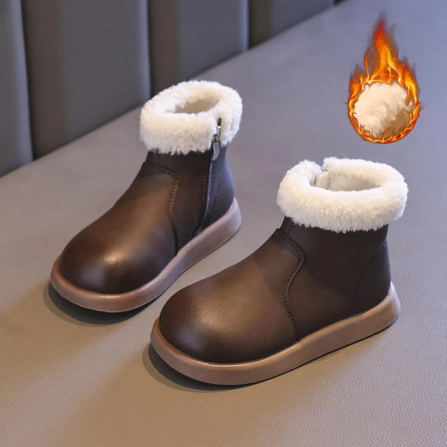 Girls Fuzzy Warm Winter Short Boots with Furry Faux Fr ining Thick Bootie Shoes for Toddler Little/Big Kids