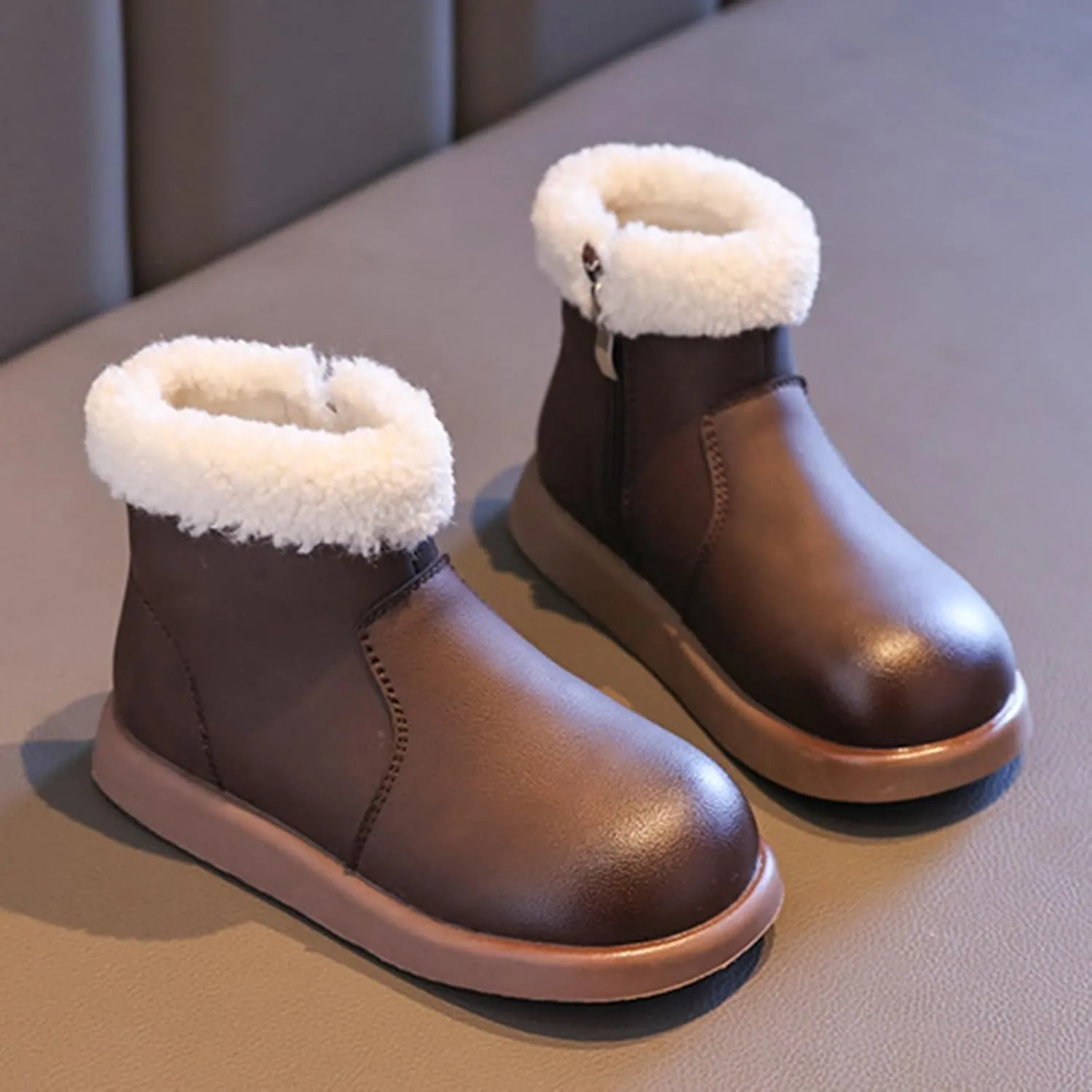 Girls Fuzzy Warm Winter Short Boots with Furry Faux Fr ining Thick Bootie Shoes for Toddler Little/Big Kids