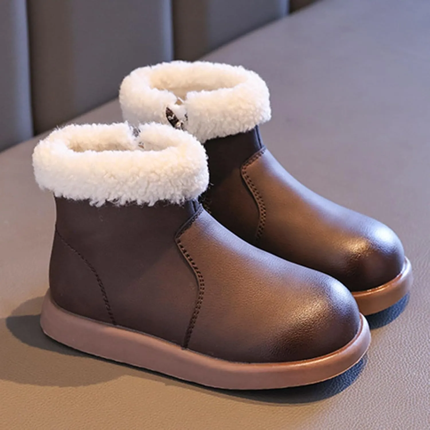 Girls Fuzzy Warm Winter Short Boots with Furry Faux Fr ining Thick Bootie Shoes for Toddler Little/Big Kids