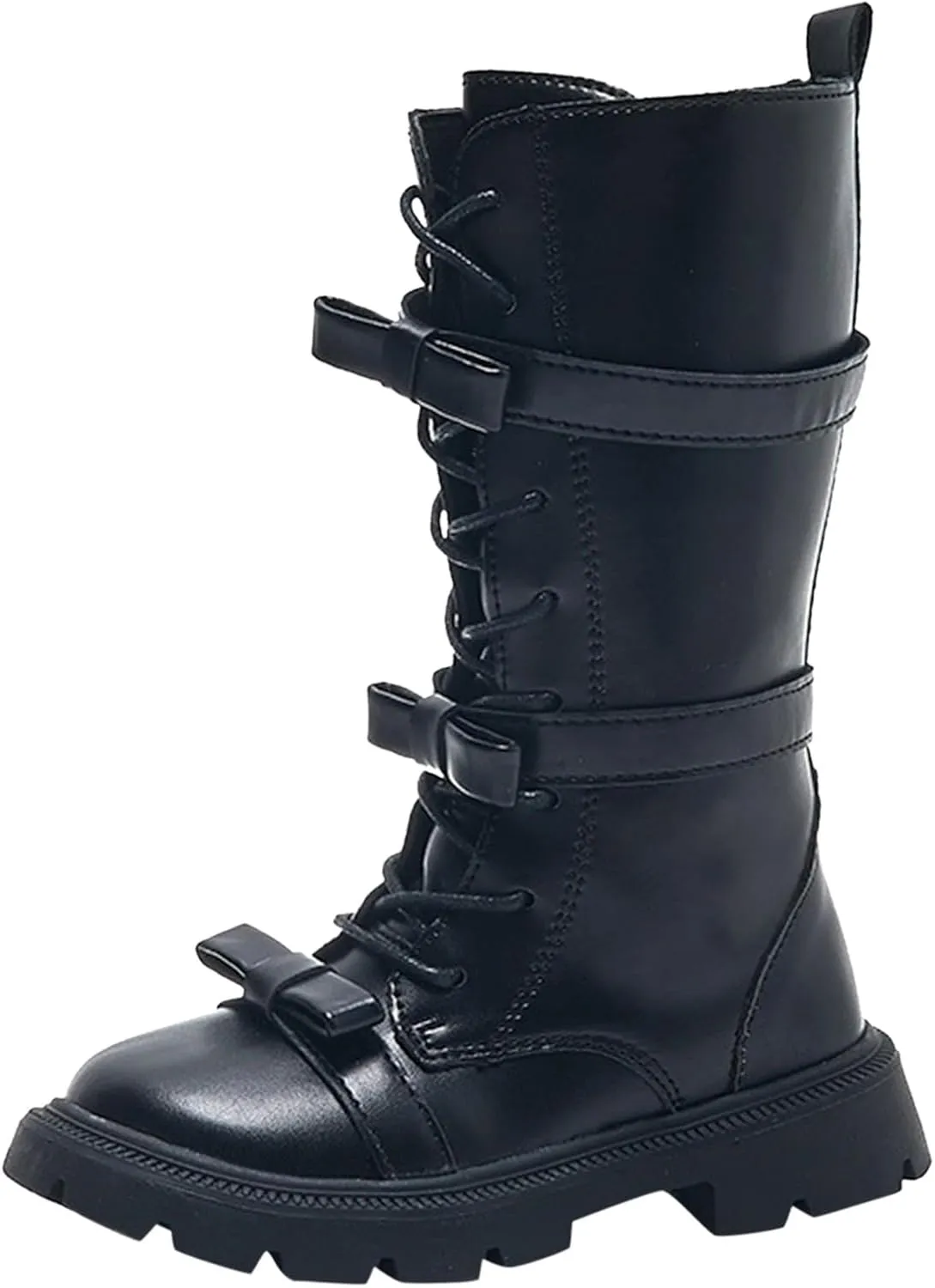 Girls Knee High Fashion Boots Buckle Zipper Flat Boots Non-Slip Fall Winter Flat Riding Boots Western Cowboy Boots