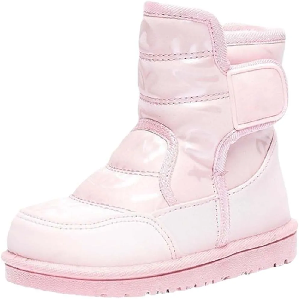 Girl's Warm Winter Boots Girls Boys Snow Boots Outdoor Warm Comfortable Non Slip Mid Calf Cute Furry Lined Shoes
