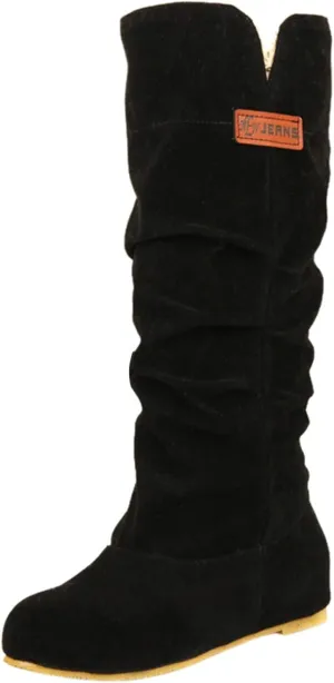 Hiking Boots Women Pull On Flat Thigh High Boots Suede Mid-Calf Knee High Boots Fall Work Tall Long Bootie