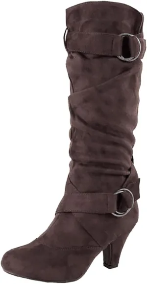 Hiking Boots Women Suede Cross Belt Thigh High Boots Low Heeled Pull On Knee High Boots Mid Calf Bootie