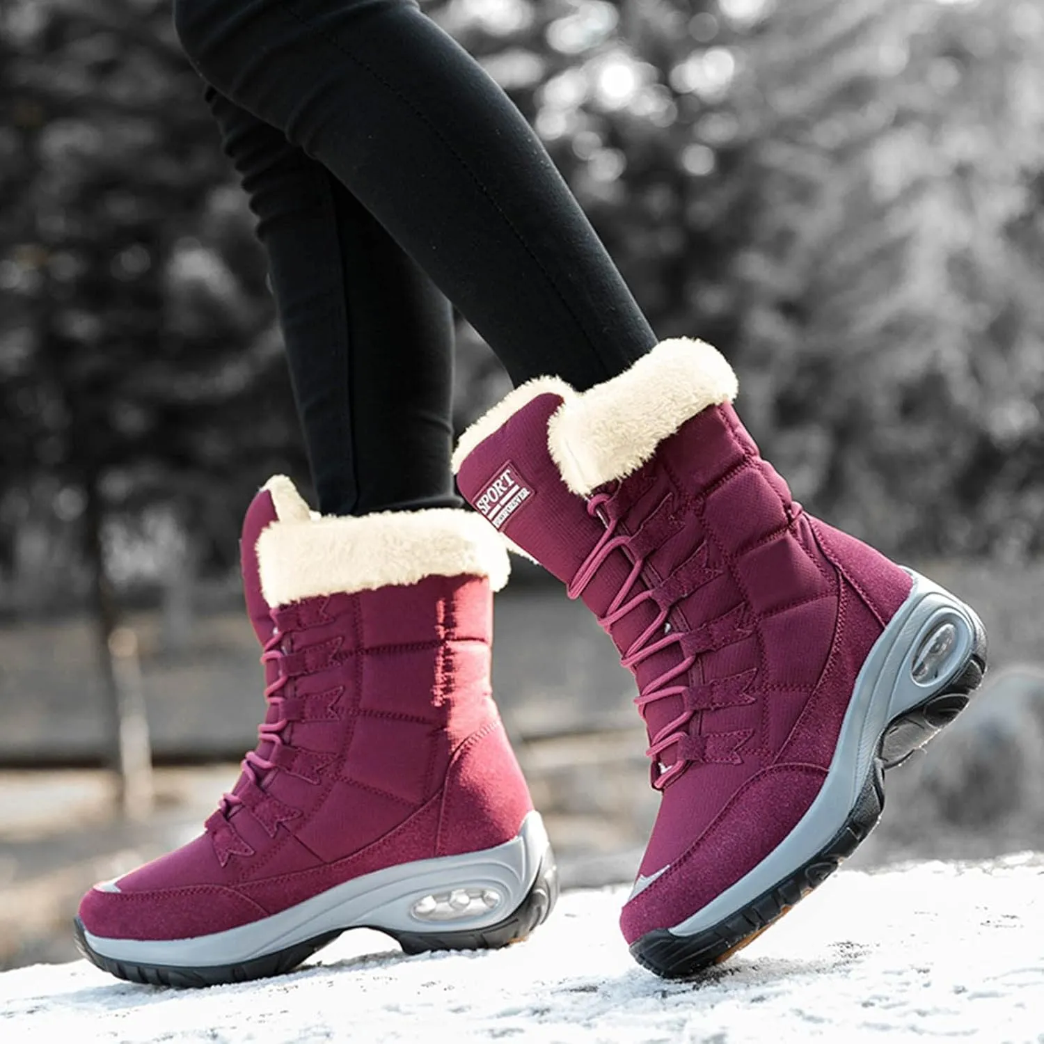 Insulated Snow Shoes For Men Lac Up Hiking Boots Women aterproof Non-Slip Winter Knee High Boots Women