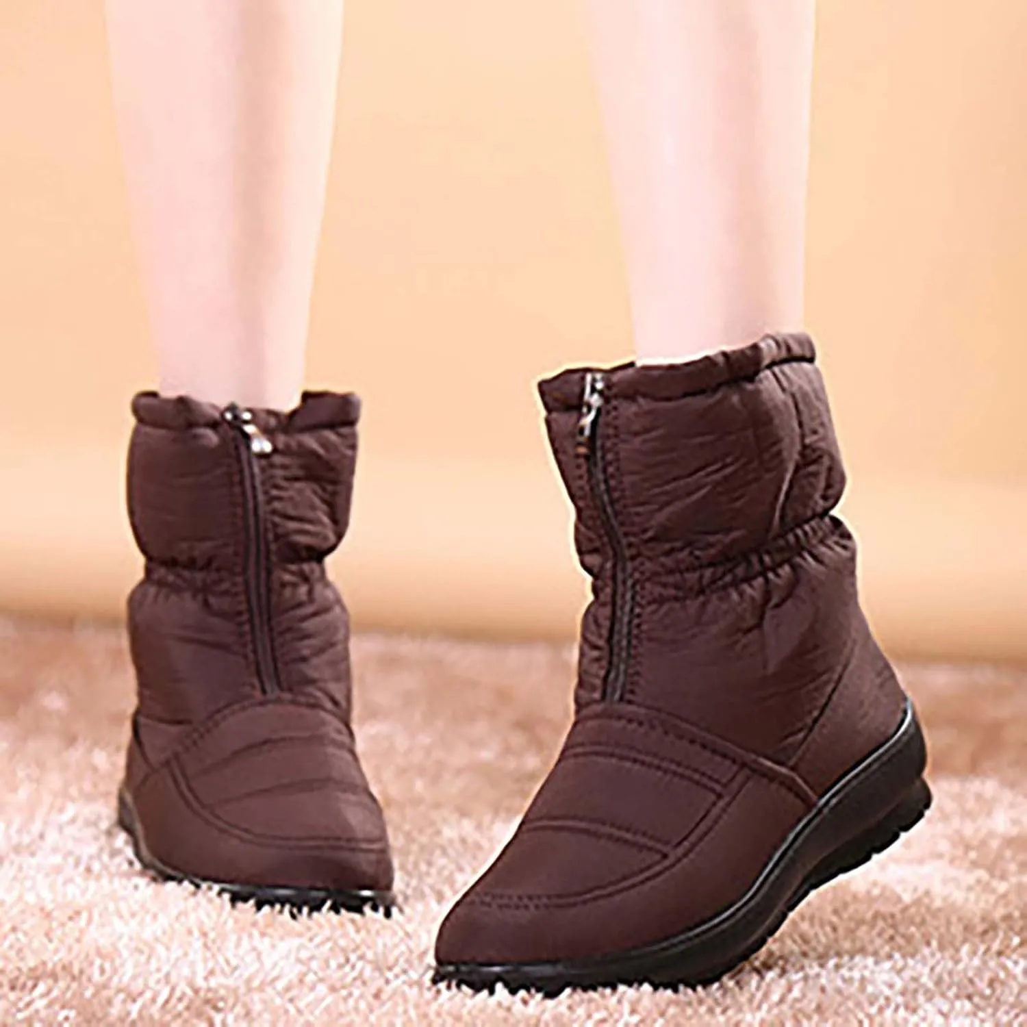 Insulated Snow Shoes For Women Non-Slip Fu Lined Ankle Booties Wide Calf Platform Slip On Boots Winter Shoes