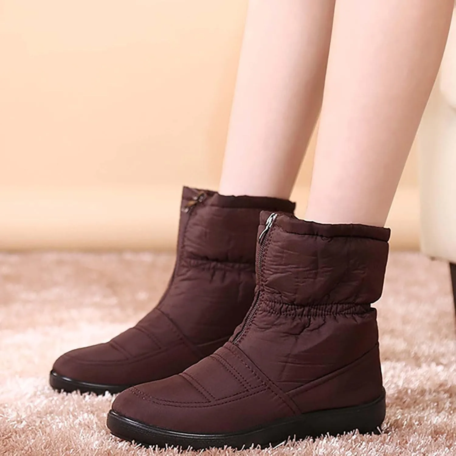 Insulated Snow Shoes For Women Non-Slip Fu Lined Ankle Booties Wide Calf Platform Slip On Boots Winter Shoes