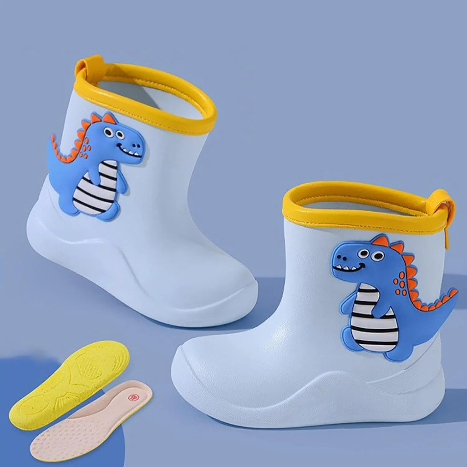Kids Rubber Rain Boots, Waterproof Solid Classic Pull On Snow Boot for Children Toddler Boys Girls