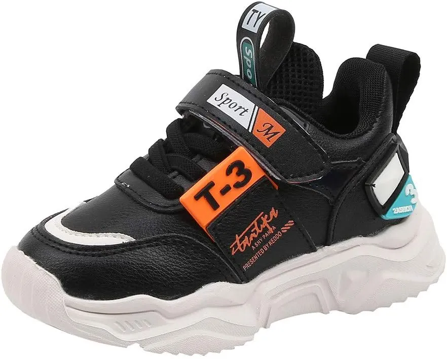 Kids Running Shoes Walking Sports Athletic Tennis Sneakers for Boys Girls Lightweight Outdoor Shoes Casual Shoes (Black-03#, 12-15Months)