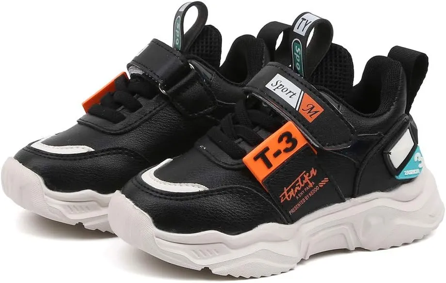 Kids Running Shoes Walking Sports Athletic Tennis Sneakers for Boys Girls Lightweight Outdoor Shoes Casual Shoes (Black-03#, 12-15Months)