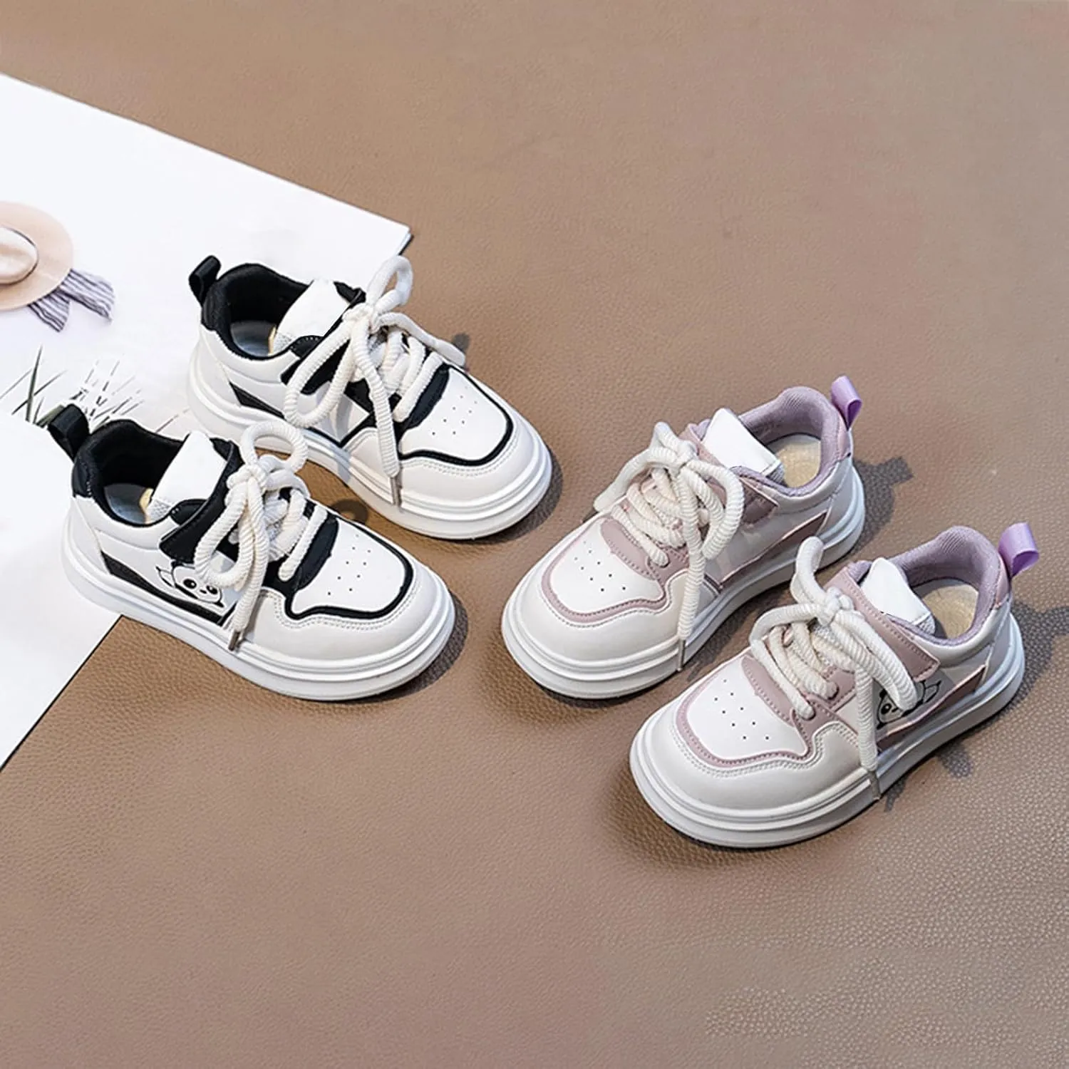Kids Shoelace Running Sport Shoes Ankle Flat Non Slip Sneaker Baby Boys Girls Panda Light Breathable Fashion Casual Shoes