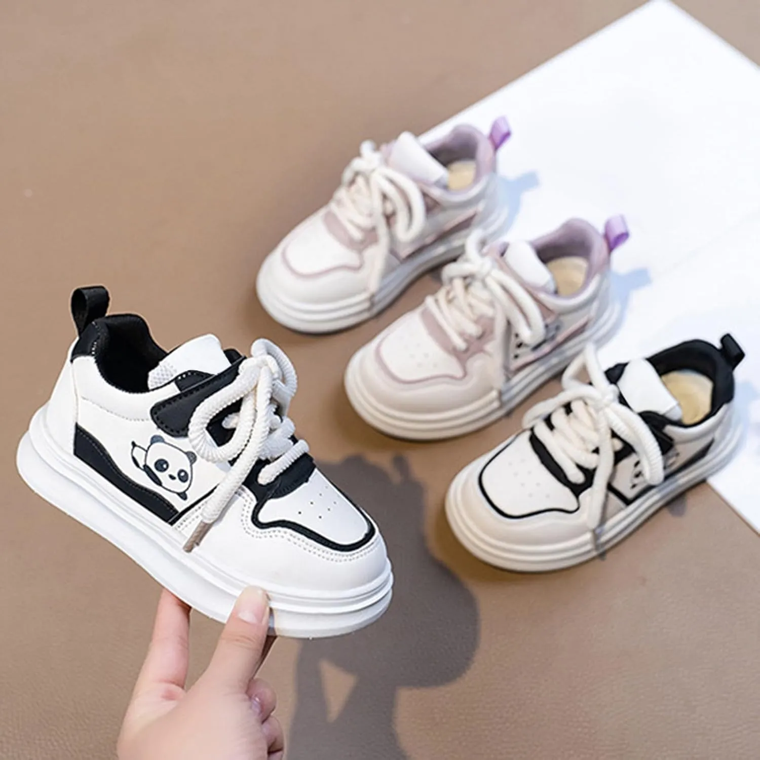 Kids Shoelace Running Sport Shoes Ankle Flat Non Slip Sneaker Baby Boys Girls Panda Light Breathable Fashion Casual Shoes