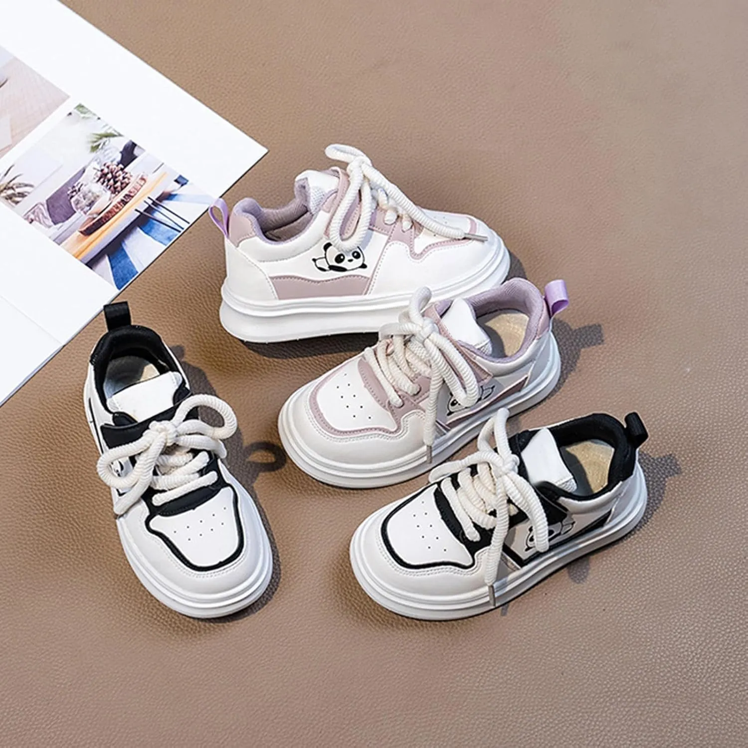 Kids Shoelace Running Sport Shoes Ankle Flat Non Slip Sneaker Baby Boys Girls Panda Light Breathable Fashion Casual Shoes