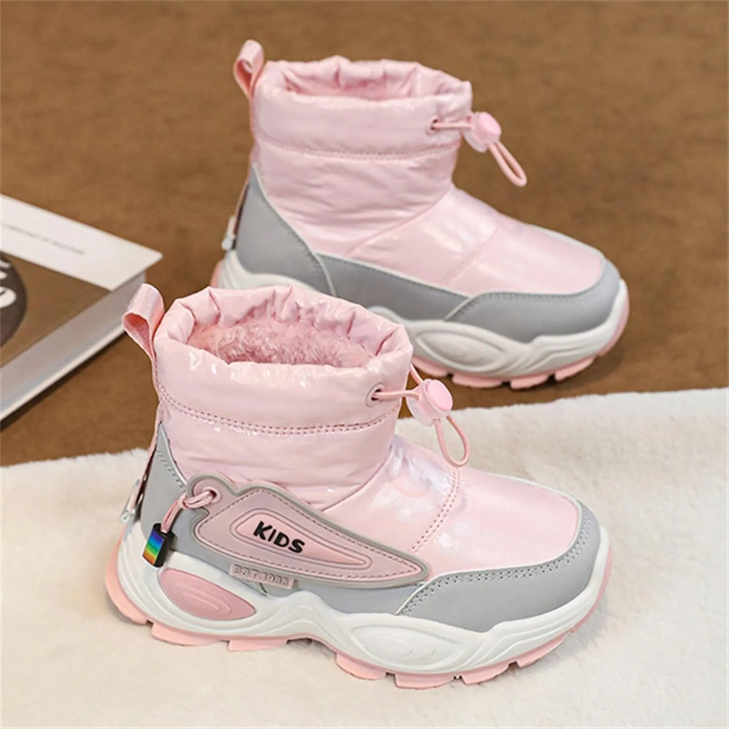 Kids Snow Booties Padded Thick Shoes Childrens Outdoor Ski Non Slip Boots Fashion Chunky Sole Warm Comfy Short Boots