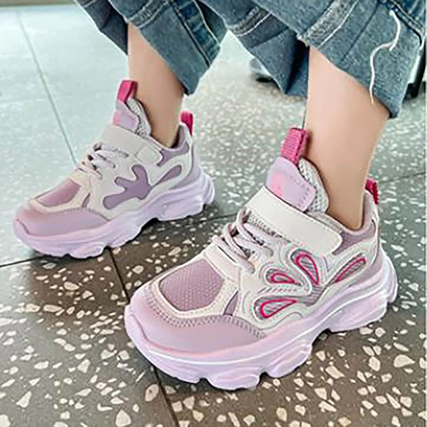 Kids Sport Sneakers for Boys Girls Mesh Breathable Running Shoes Hook and Loop Lightweight Athletic Casual Shoes