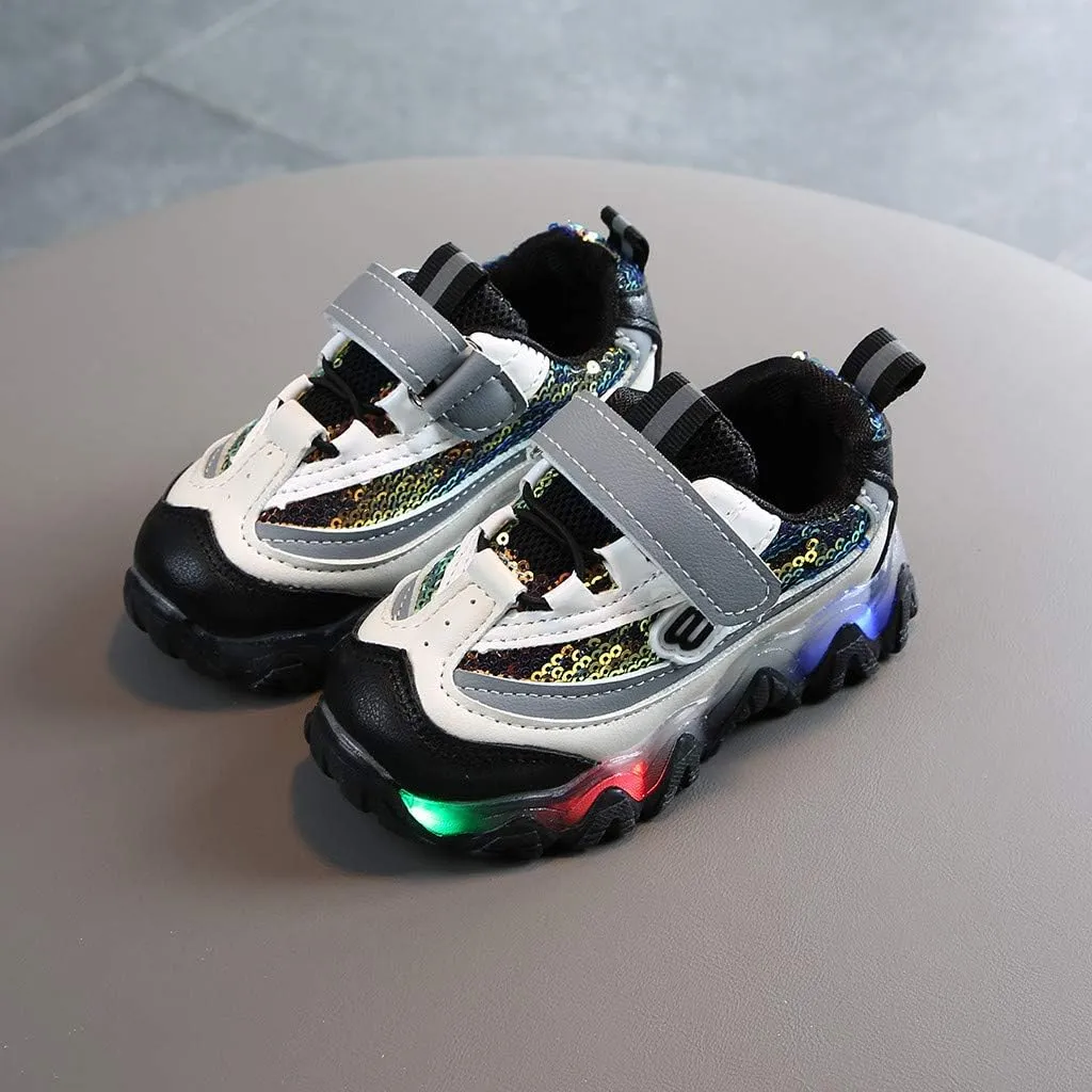 Kids Striped Shoes Lightweight Breathable Running Tennis Boys Girls LED Light Up Sport Sneakers Trainers 1-6Years (Black-05#, 4.5-5Years)