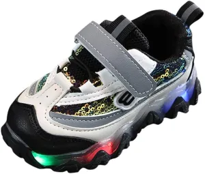 Kids Striped Shoes Lightweight Breathable Running Tennis Boys Girls LED Light Up Sport Sneakers Trainers 1-6Years (Black-05#, 4.5-5Years)