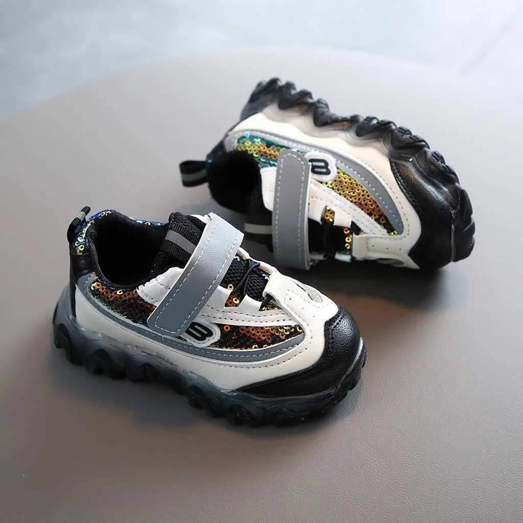 Kids Striped Shoes Lightweight Breathable Running Tennis Boys Girls LED Light Up Sport Sneakers Trainers 1-6Years (Black-05#, 4.5-5Years)