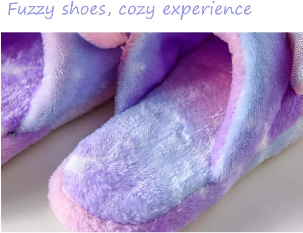 Kids Unicorn Fuzzy Slippers with Anti-Slip Soles for Boys Girls