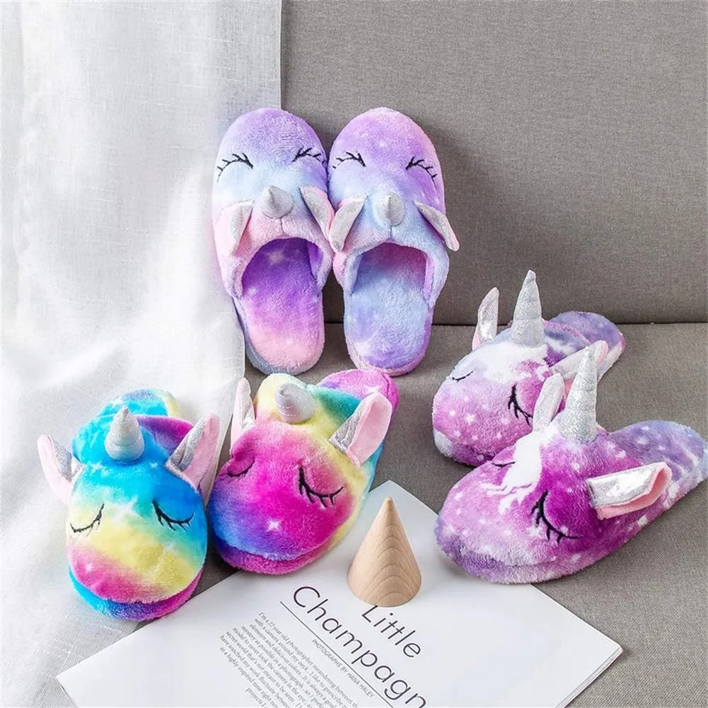 Kids Unicorn Fuzzy Slippers with Anti-Slip Soles for Boys Girls