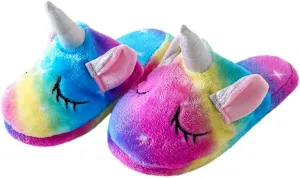 Kids Unicorn Fuzzy Slippers with Anti-Slip Soles for Boys Girls