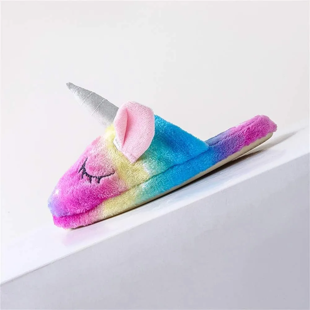 Kids Unicorn Fuzzy Slippers with Anti-Slip Soles for Boys Girls