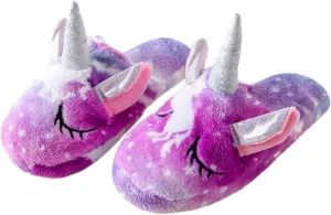 Kids Unicorn Fuzzy Slippers with Anti-Slip Soles for Boys Girls