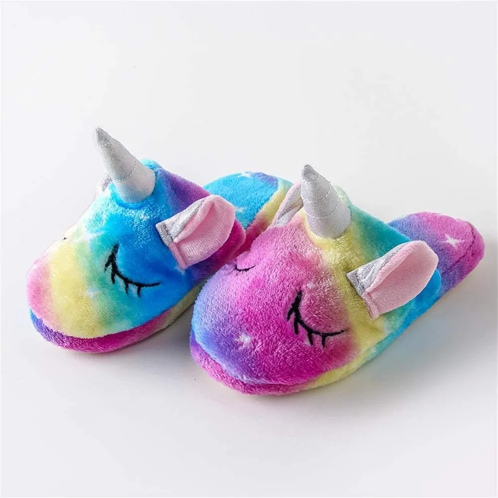 Kids Unicorn Fuzzy Slippers with Anti-Slip Soles for Boys Girls