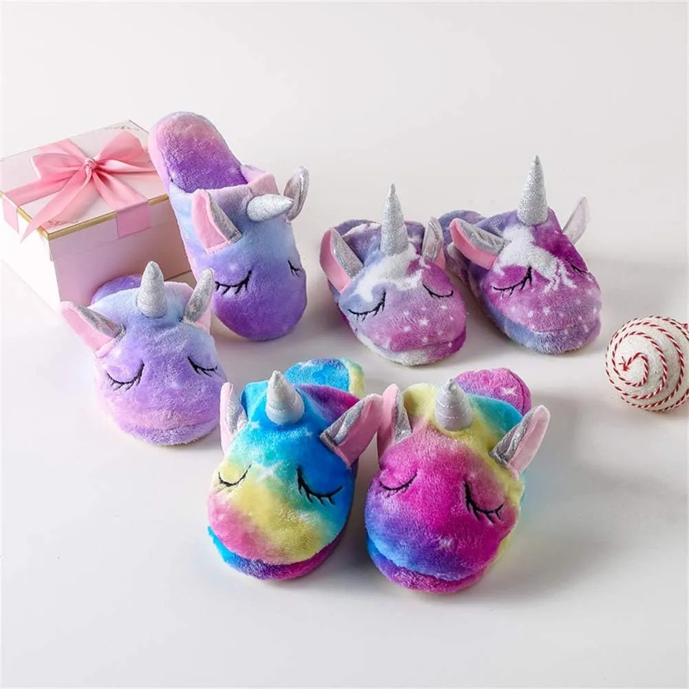 Kids Unicorn Fuzzy Slippers with Anti-Slip Soles for Boys Girls