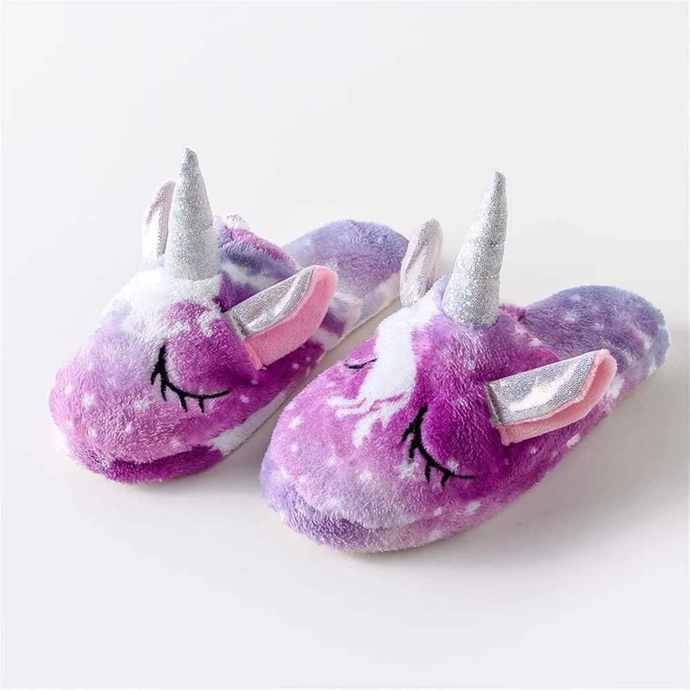 Kids Unicorn Fuzzy Slippers with Anti-Slip Soles for Boys Girls