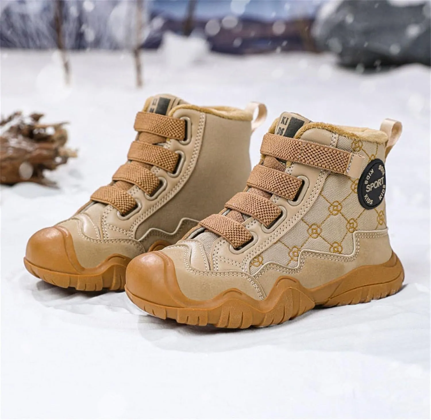 Kids Winter Barefoot Hiking Boots Wide Toe Box Waterproof Fleece Lined Platform Sneakers for Boys Girls