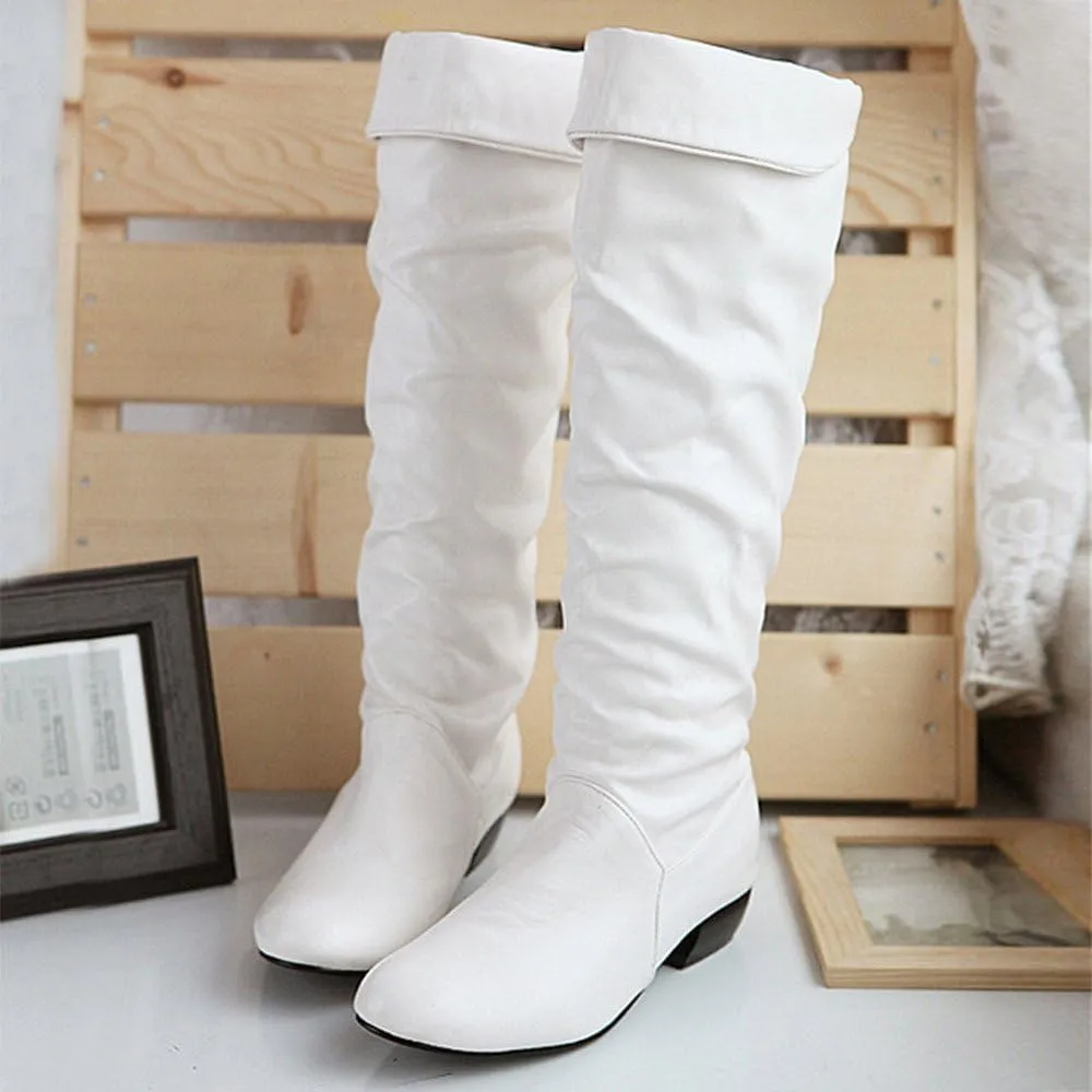 Knee High Boots Women Chunky Heel Round Toe Tall Boots High Heel Side Zipper Long Boots Office Dress Tall Boots