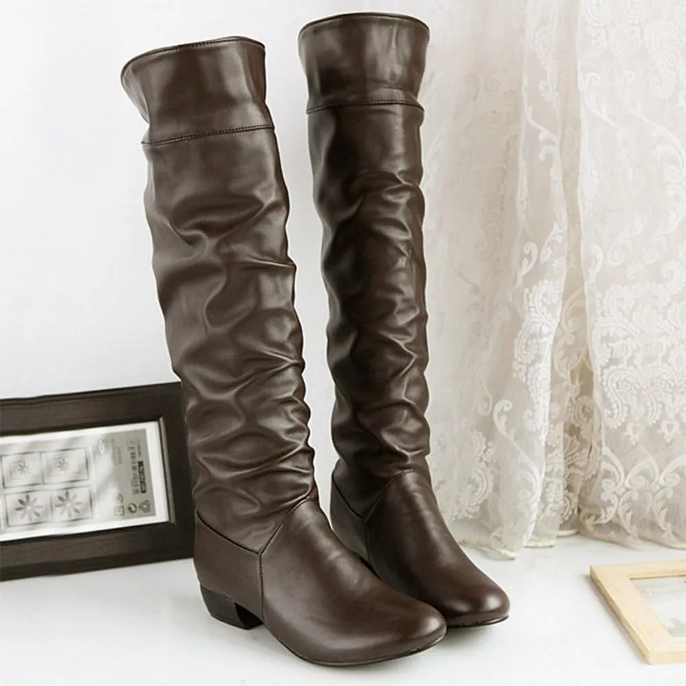 Knee High Boots Women Chunky Heel Round Toe Tall Boots High Heel Side Zipper Long Boots Office Dress Tall Boots
