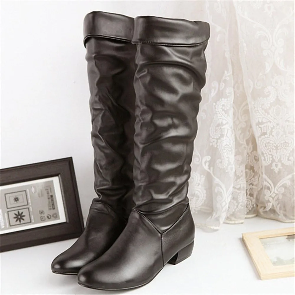 Knee High Boots Women Chunky Heel Round Toe Tall Boots High Heel Side Zipper Long Boots Office Dress Tall Boots