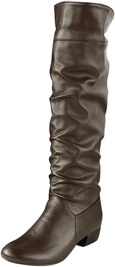 Knee High Boots Women Chunky Heel Round Toe Tall Boots High Heel Side Zipper Long Boots Office Dress Tall Boots