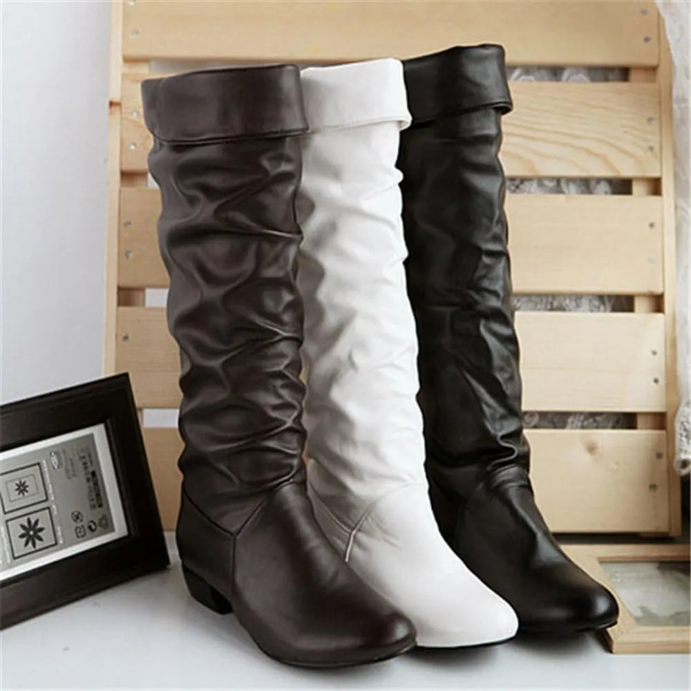 Knee High Boots Women Chunky Heel Round Toe Tall Boots High Heel Side Zipper Long Boots Office Dress Tall Boots