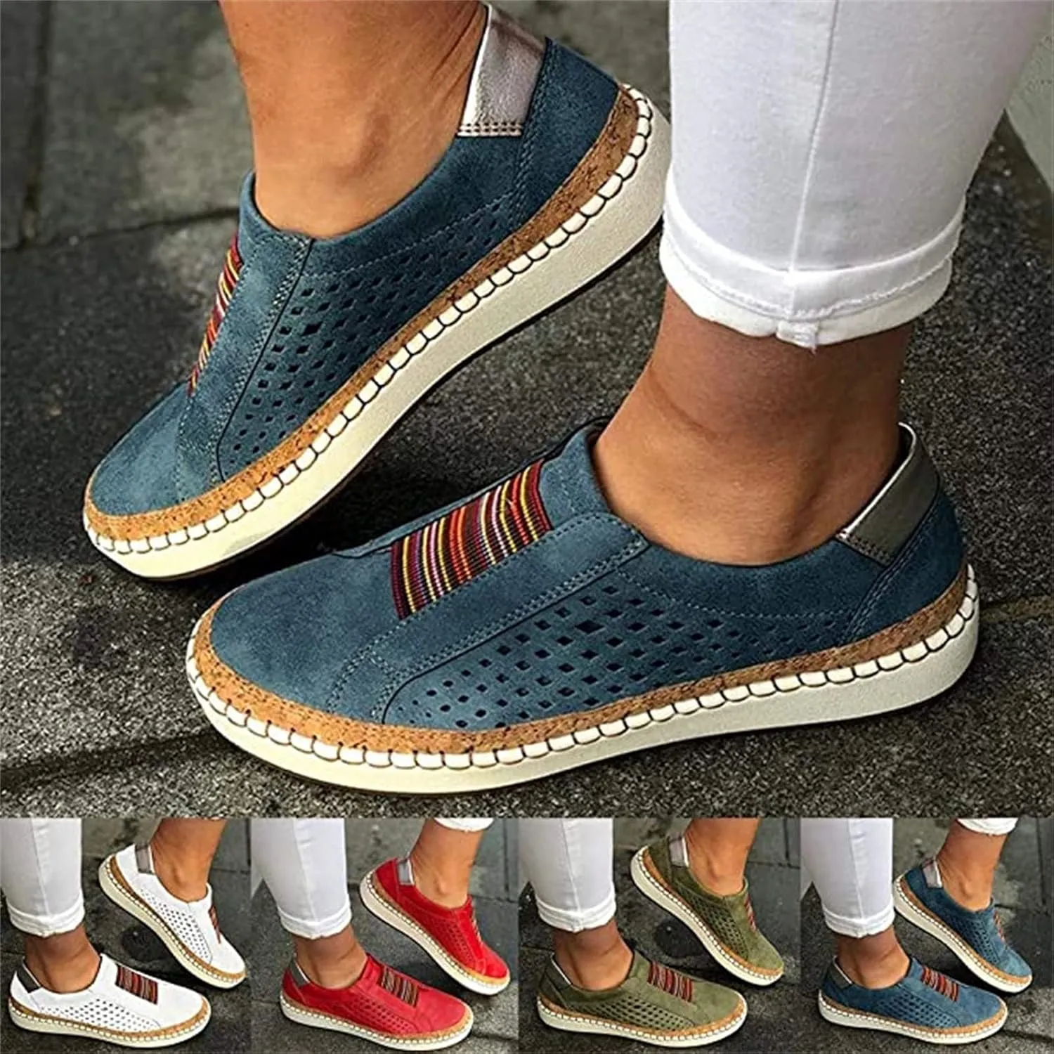 Ladmiple Shoes For Women Sneakers Slip Ons Walking Shoes Non Slip Lightweight Gym Fashion Lace Up Platform Flats Loafers
