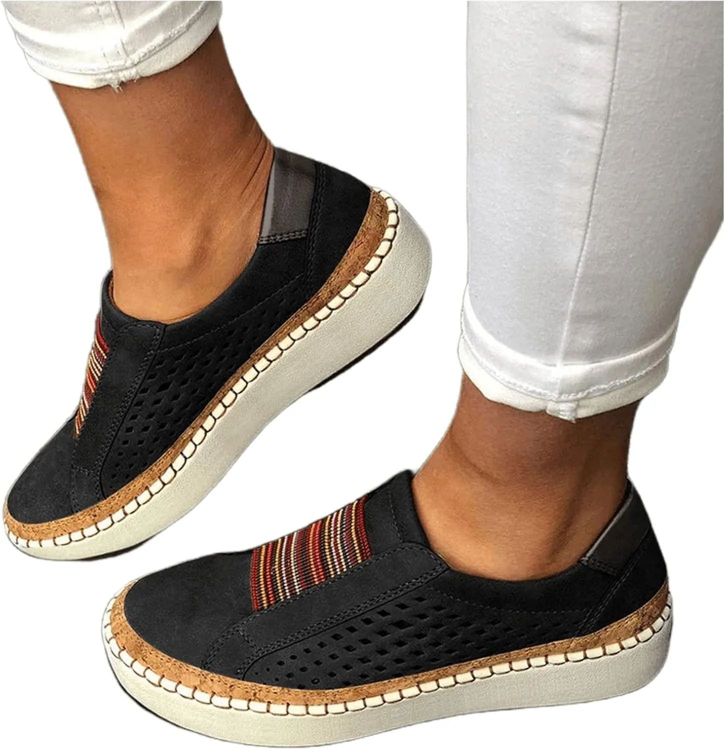 Ladmiple Shoes For Women Sneakers Slip Ons Walking Shoes Non Slip Lightweight Gym Fashion Lace Up Platform Flats Loafers