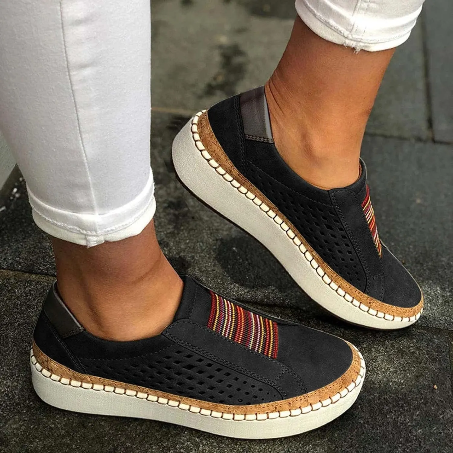 Ladmiple Shoes For Women Sneakers Slip Ons Walking Shoes Non Slip Lightweight Gym Fashion Lace Up Platform Flats Loafers