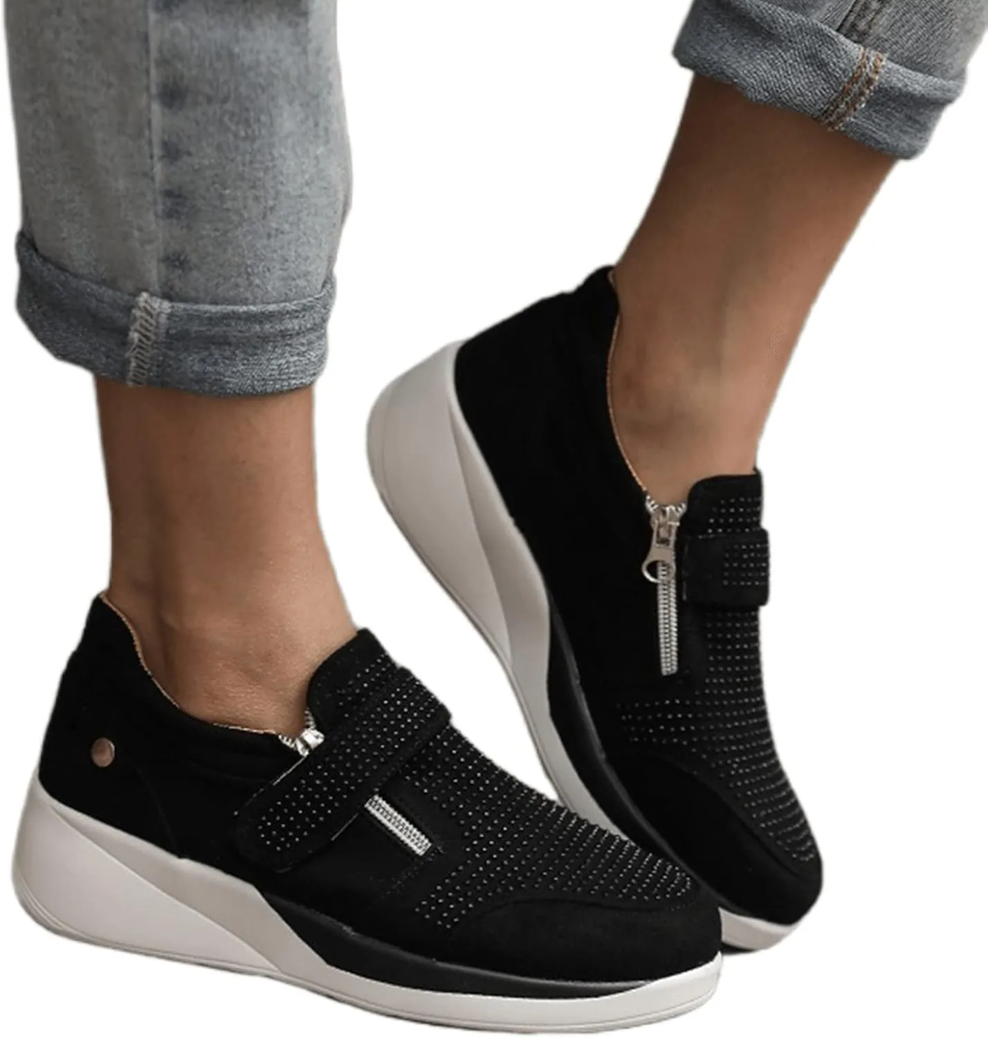 Ladmiple Sneakers For Women Slip On Wide Width Low Top Canvas Walking Shoes Fashion Dressy Casual Summer Flats Loafers
