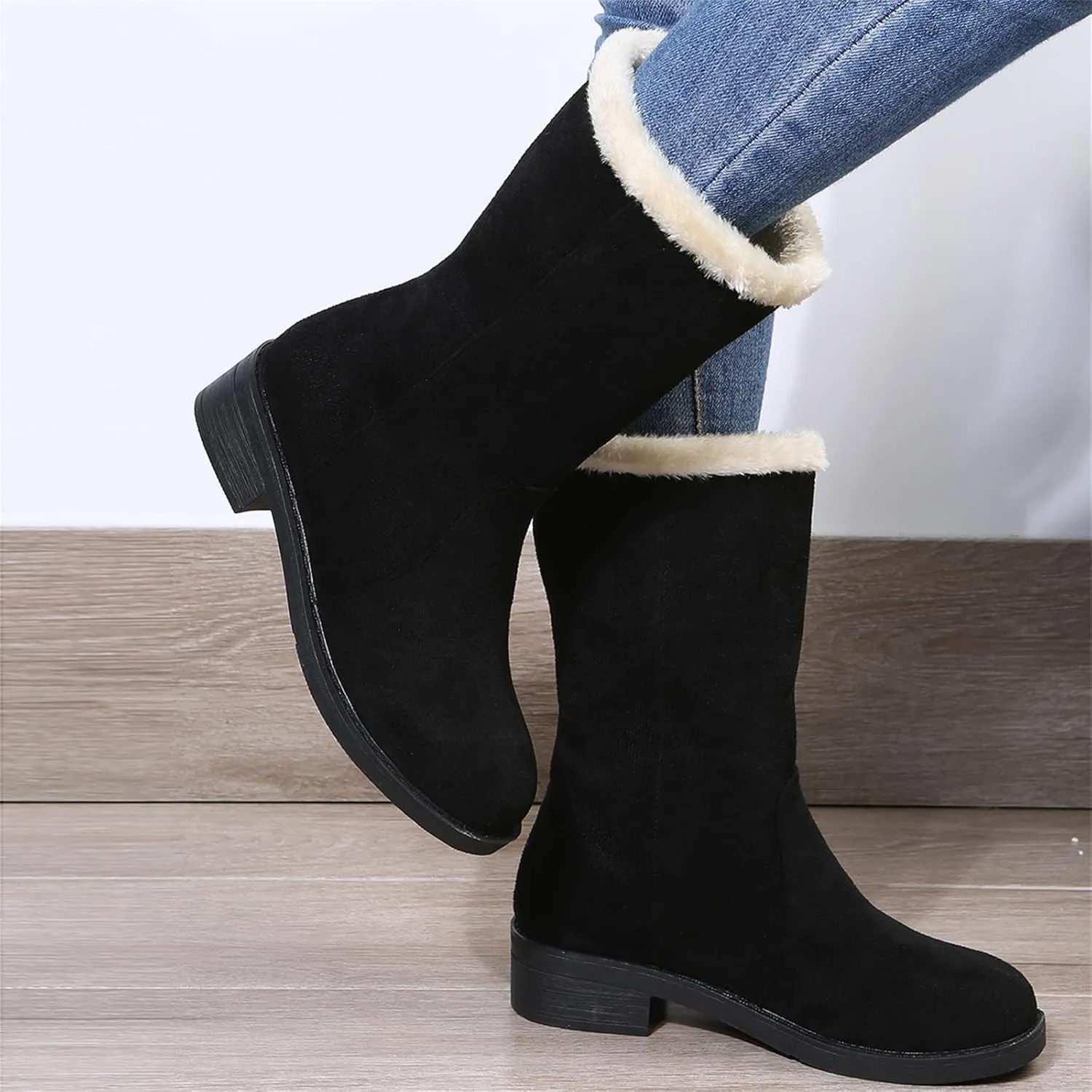 Ladmiple Snow Boots For Women Tall Mid Calf Casual Warm Shoes Faux Fur-Lined Comfortable Lightweight Outdoor Winter Boots