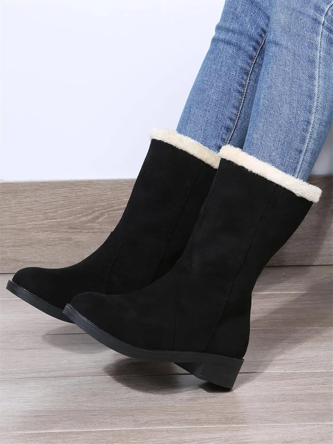 Ladmiple Snow Boots For Women Tall Mid Calf Casual Warm Shoes Faux Fur-Lined Comfortable Lightweight Outdoor Winter Boots