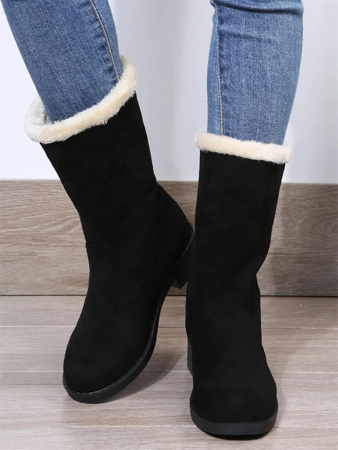 Ladmiple Snow Boots For Women Tall Mid Calf Casual Warm Shoes Faux Fur-Lined Comfortable Lightweight Outdoor Winter Boots