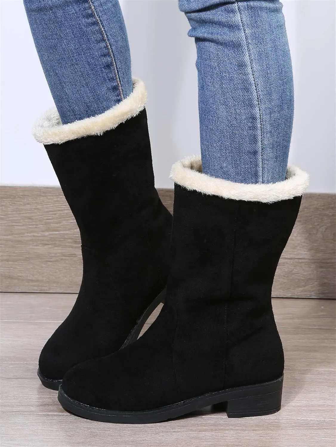 Ladmiple Snow Boots For Women Tall Mid Calf Casual Warm Shoes Faux Fur-Lined Comfortable Lightweight Outdoor Winter Boots