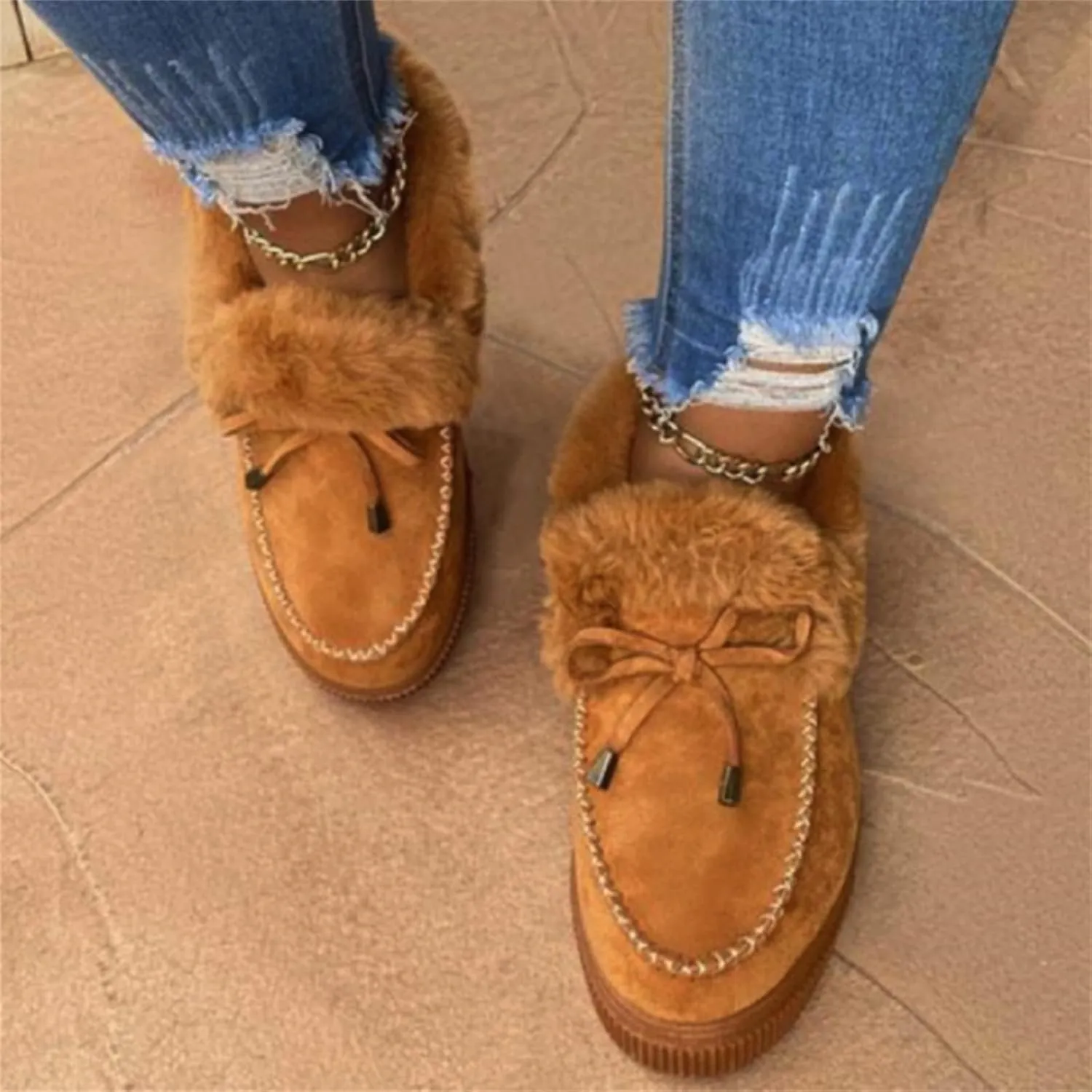 Ladmiple Snow Boots For Women Wide Width Casual Lace Up Warm Loafers Shoes Faux Fur-Lined Comfort Winter Ankle Booties