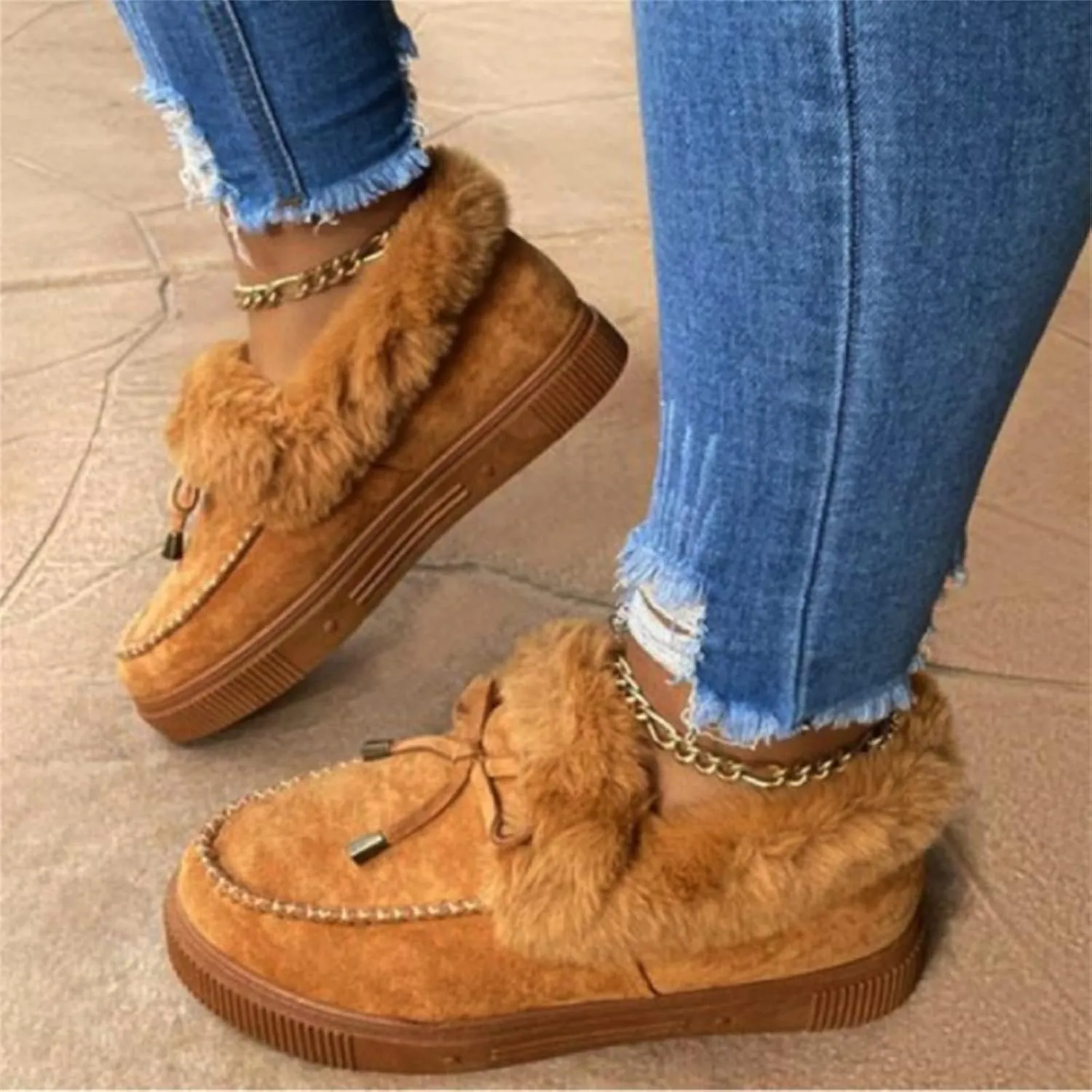Ladmiple Winter Boots For Women Fashion Snow Boots Warm Ankle Booties Slip On Outdoor Fur Lined Comfortable Loafers Shoes