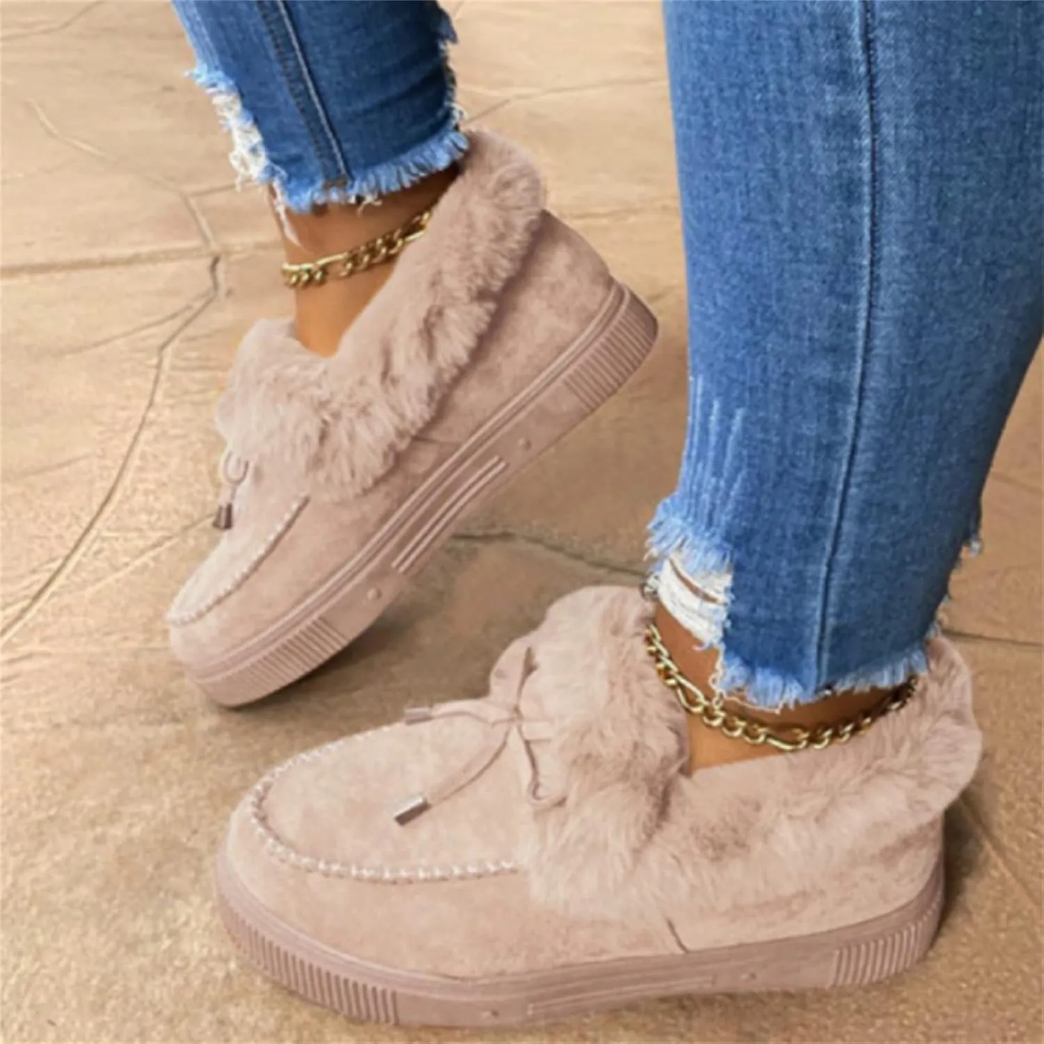 Ladmiple Winter Boots For Women Wide Width Snow Boots Comfortable Slip on Fur Lined Cold Weather Warm Ankle Booties
