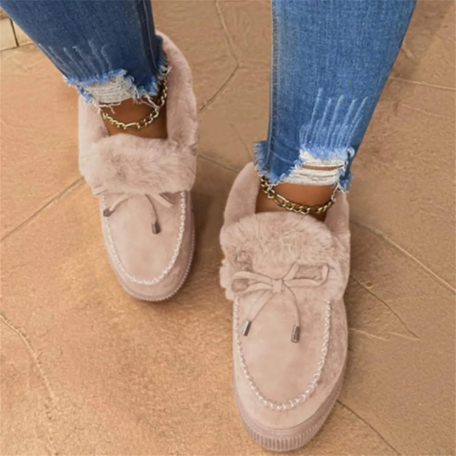 Ladmiple Winter Boots For Women Wide Width Snow Boots Comfortable Slip on Fur Lined Cold Weather Warm Ankle Booties